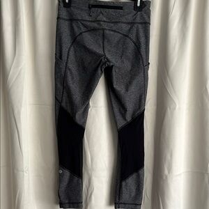 Lululemon Ruched Run Tempo Crop Leggings Heather Gray Black Size 6